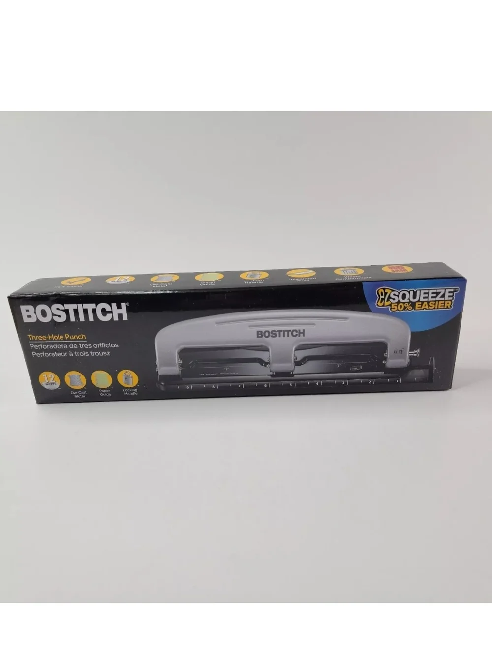 Bostitch Three-Hole Punch in Black and Gray